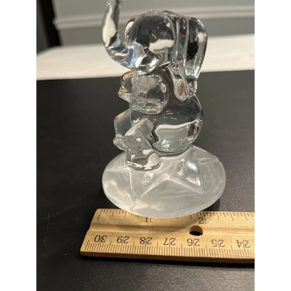Crystal Glass Baby Elephant Trunk Up Sitting on a  Star Figurine Paperweight